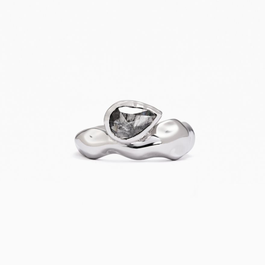 Unbounded Pear Salt-and-pepper Diamond Ring