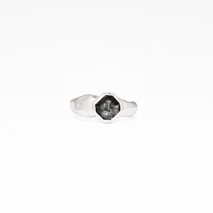 Unbounded Cut Corner Square Salt-and-pepper Diamond Ring