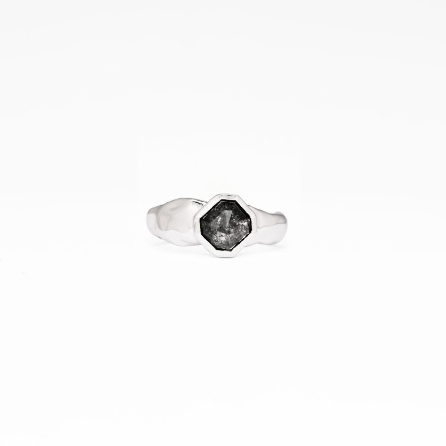 Unbounded Cut Corner Square Salt-and-pepper Diamond Ring