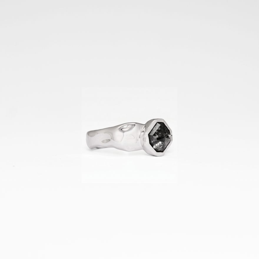 Unbounded Cut Corner Square Salt-and-pepper Diamond Ring - Image 2