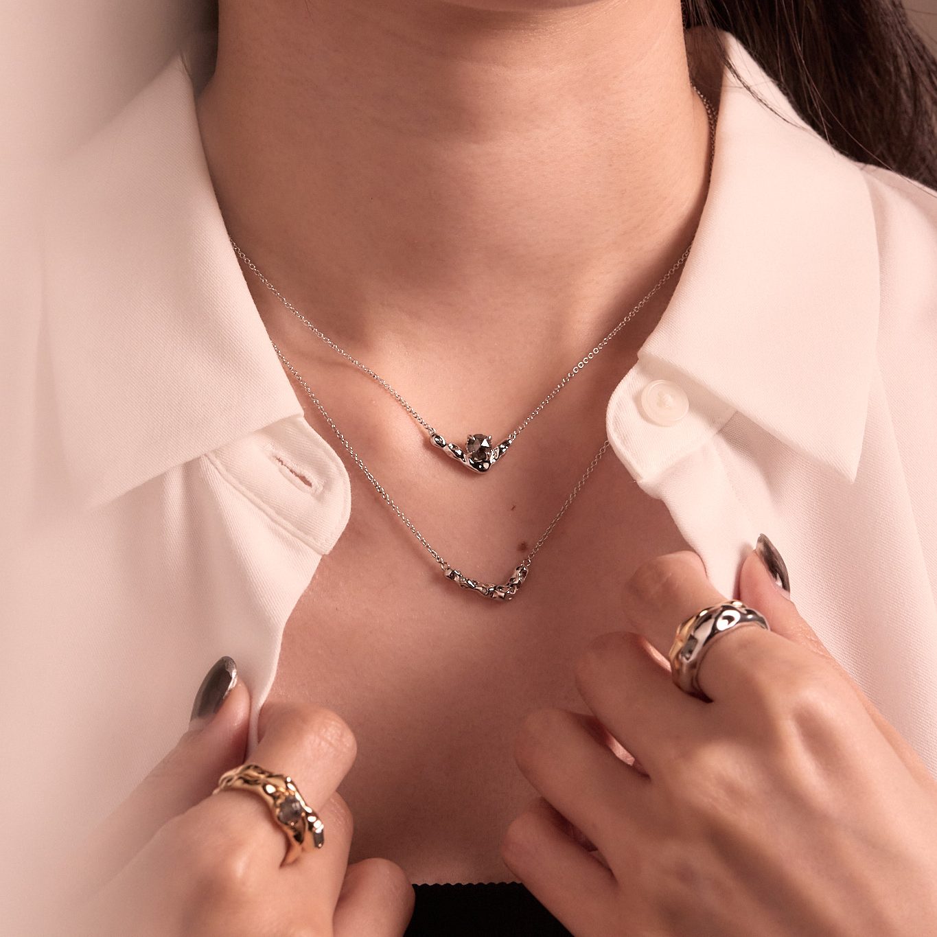 Unbounded V Salt-And-Pepper Diamond Necklace - Image 2