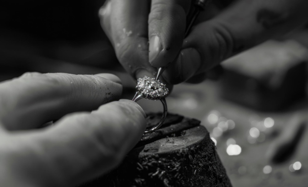Jeweller sketching a bespoke engagement ring design at a workbench, Singapore atelier